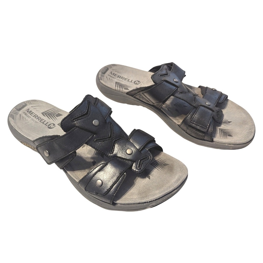 Merrell Womens Size 10 Black Leather M-Select Fresh Slide Sandals J55286